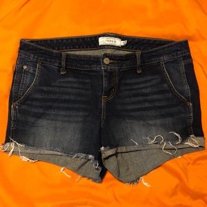 Torrid frayed denim shorts, size 14